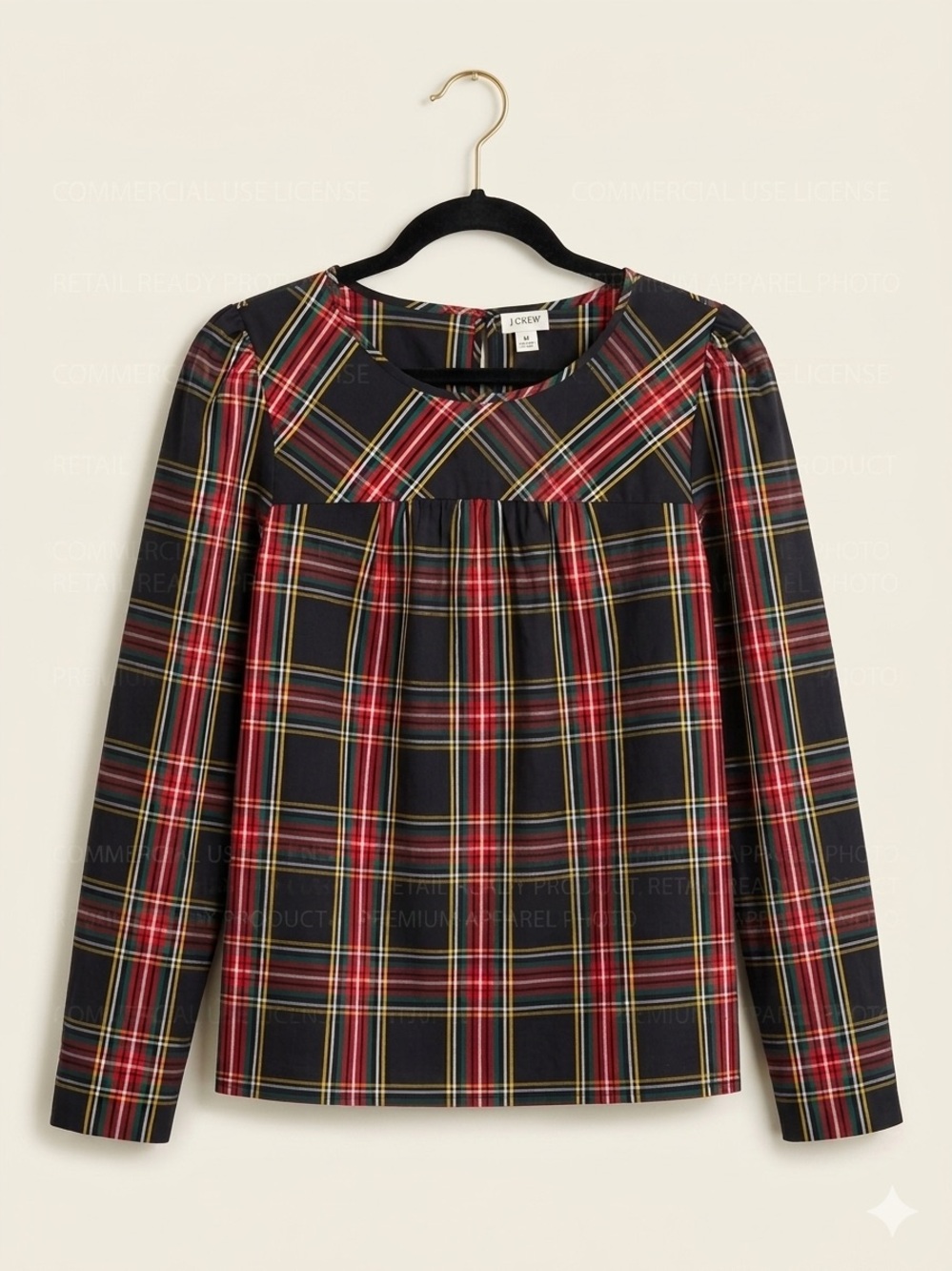 J. Crew Tartan Plaid Top with black, red, and green. Holiday wear. Size medium